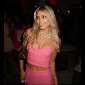 ZARA Pink Tweed Corset Cropped Top